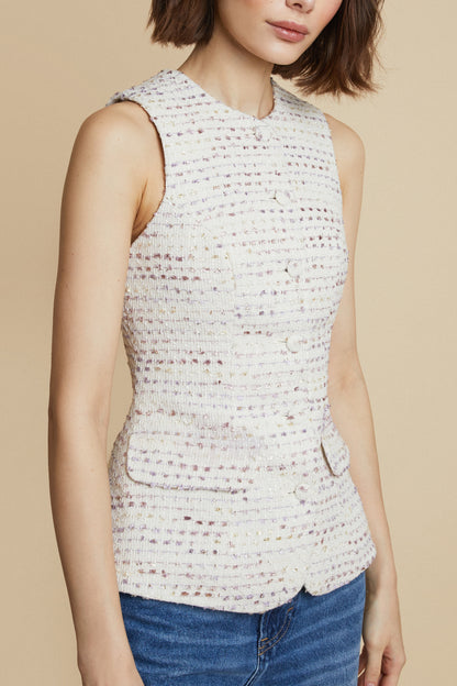 Olivia Beige Tailored Tweed Vest